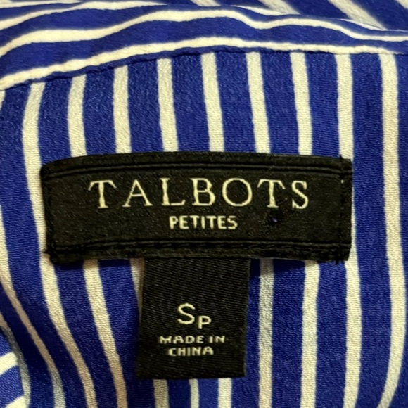 Talbots Blue & White Striped Blouse Size Small P Long Sleeve V Neck Tie Front - Picture 3 of 8